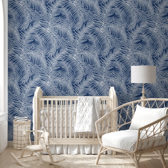White Blue Tropical Palm Leaves Wallpaper (Kids)