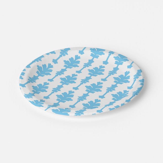 White & Blue Turquoise Damask Modern Glamour Paper Plate (Angled)