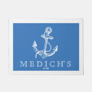 White & Blue Vintage Nautical Boat Anchor Doormat