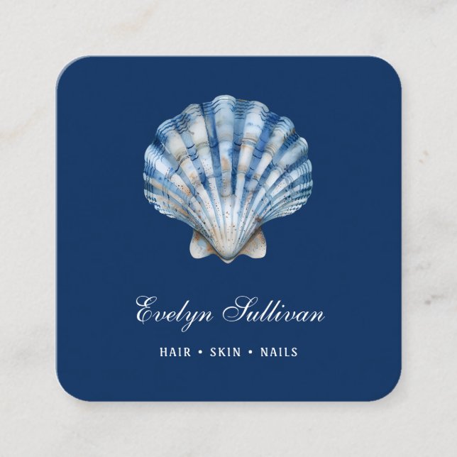 White blue watercolor seashell logo business card (Front)