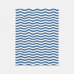 White Blue Wave Navy pattern Customise background Fleece Blanket