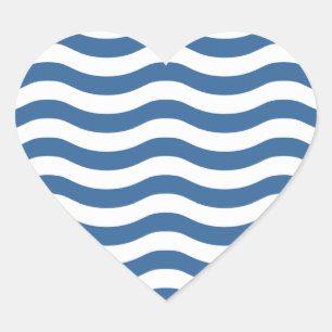 White Blue Wave Navy pattern Customise background Heart Sticker