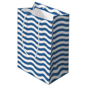 White Blue Wave Navy pattern Customise background Medium Gift Bag