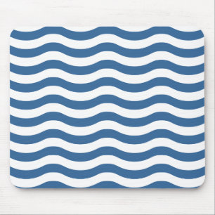 White Blue Wave Navy pattern Customise background Mouse Mat