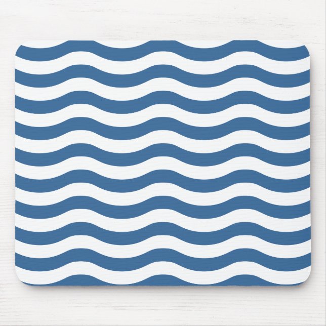 White Blue Wave Navy pattern Customise background Mouse Mat (Front)