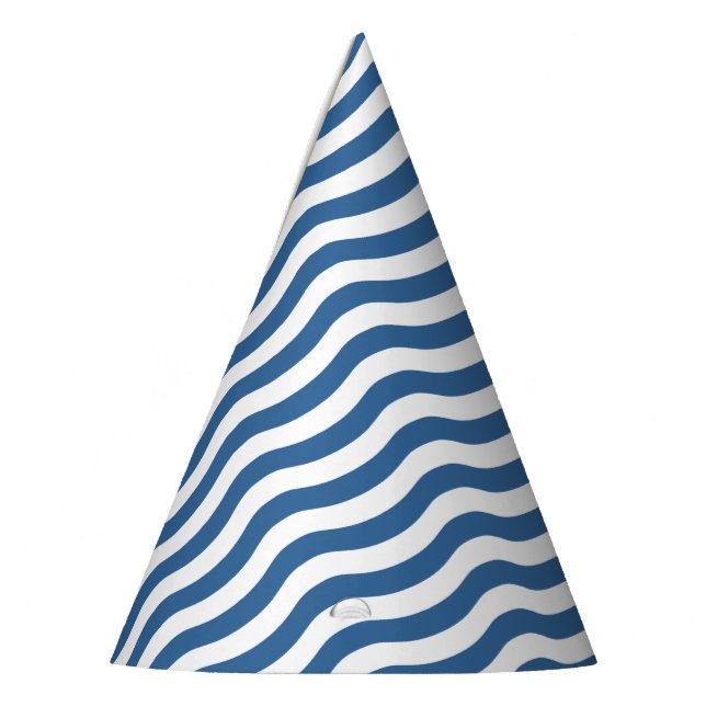 White Blue Wave Navy pattern Customise background Party Hat (Left)