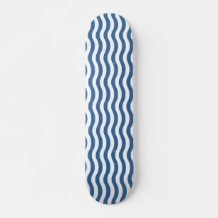 White Blue Wave Navy pattern Customise background Skateboard