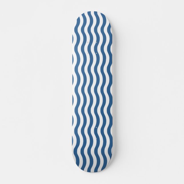 White Blue Wave Navy pattern Customise background Skateboard (Front)