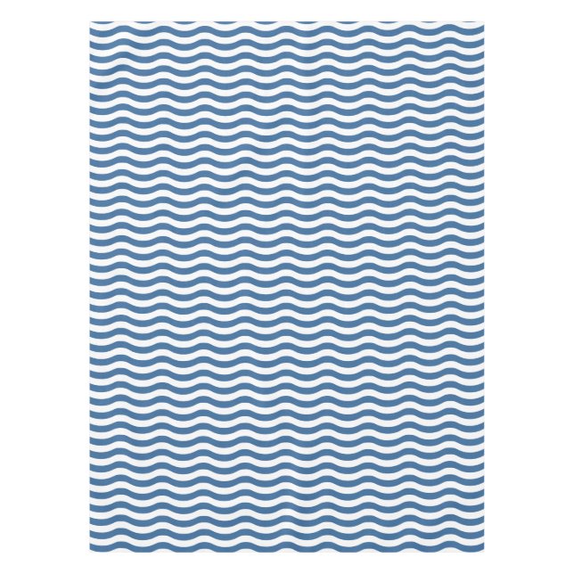 White Blue Wave Navy pattern Customise background Tablecloth (Front)