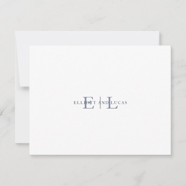 White Blue Wedding Monogram Note Card (Front)