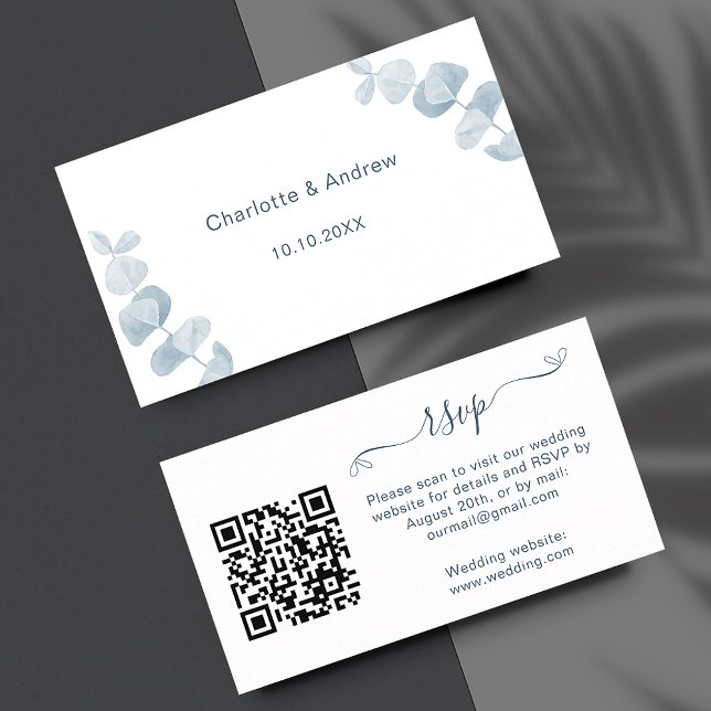 White blue wedding response website QR code RSVP Enclosure Card (Creator Uploaded)