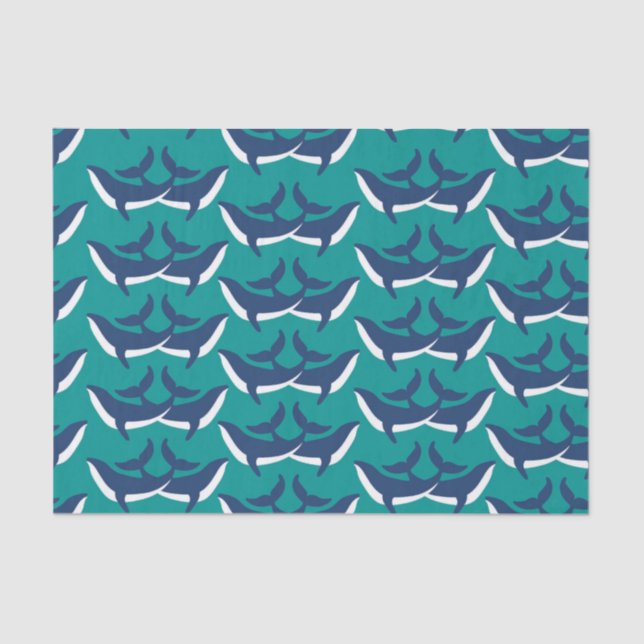 White Blue Whales Sea Animal Green Ocean Marine Tissue Paper (Front)