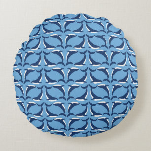 White Blue Whales Yin Yang Sea Animal Ocean Marine Round Cushion