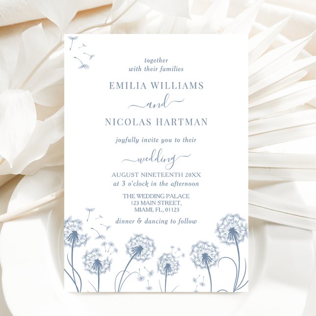 White Blue Wildflower Wedding Invitation (Creator Uploaded)