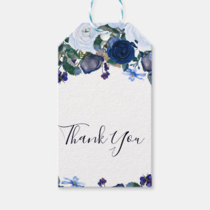 White & Blue Winter Floral Bouquet Chic Wedding Gift Tags