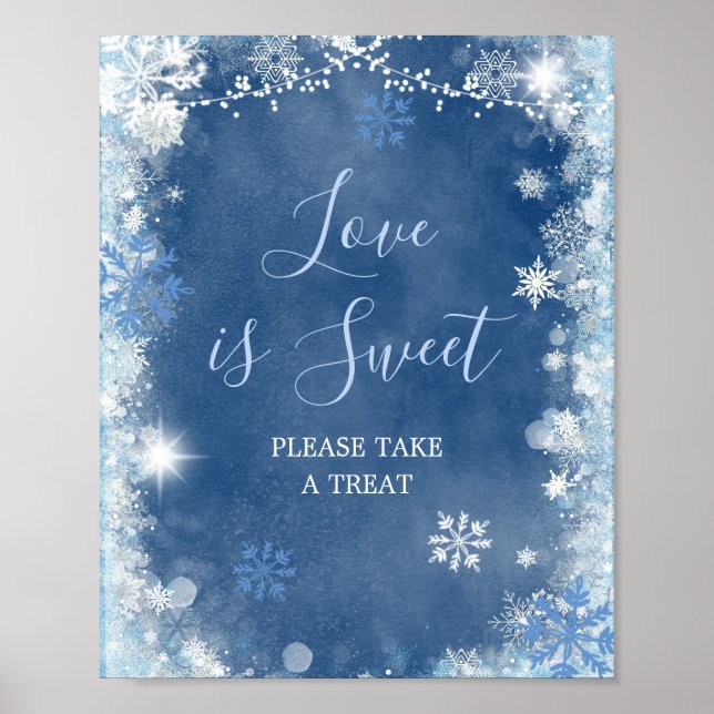 White Blue Winter Snowflake Bridal Love is Sweet Poster (Front)