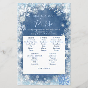 White Blue Winter Snowflake Bridal Purse Game