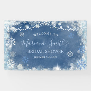 White Blue Winter Snowflake Bridal Shower Large Banner