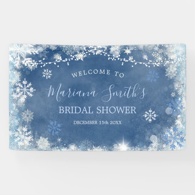 White Blue Winter Snowflake Bridal Shower Large Banner (Horizontal)