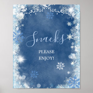 White Blue Winter Snowflake Bridal Shower Snacks Poster