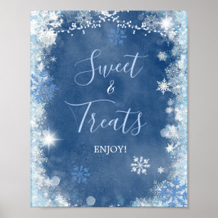 White Blue Winter Snowflake Bridal Sweet Treats Poster
