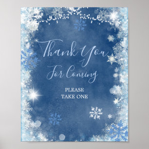 White Blue Winter Snowflake Bridal Thank You Sign