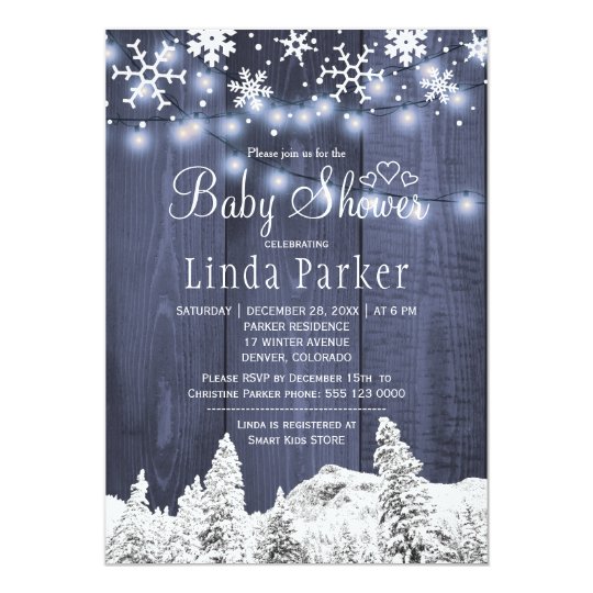 White blue wonderland rustic winter baby shower card