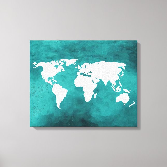 white/blue World Map Canvas Print (Front)