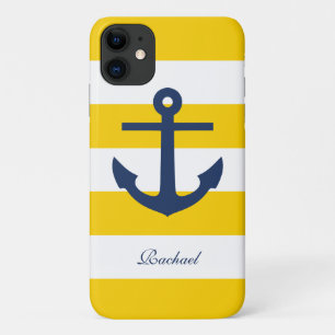 White Blue & Yellow Anchors Aweigh iPhone 11 Case