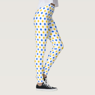 White Blue Yellow Polka Dots Design  Leggings
