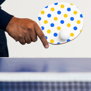 White Blue Yellow Polka Dots Design Ping Pong Paddle