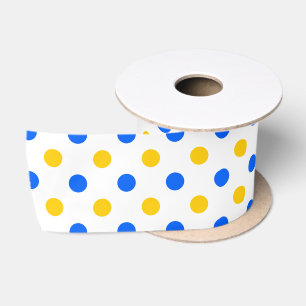White Blue Yellow Polka Dots Design  Satin Ribbon