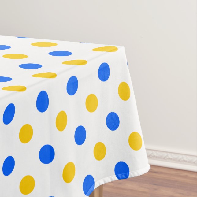 White Blue Yellow Polka Dots Design  Tablecloth (In Situ)