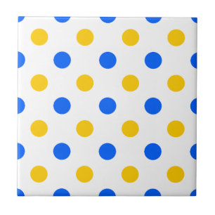 White Blue Yellow Polka Dots Design  Tile