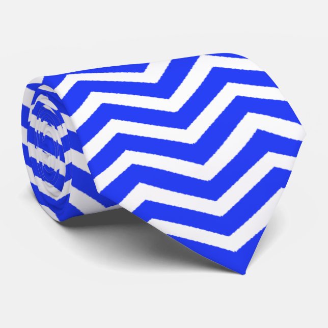 White Blue Zig Zag - Tie (Rolled)