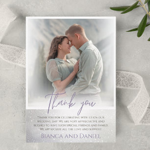 white blurry framed photo wedding thank you card