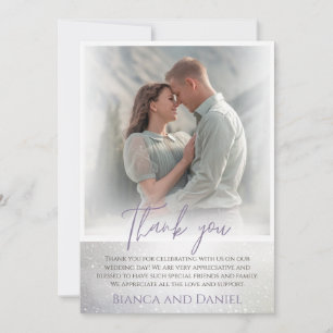 white blurry framed photo wedding thank you card