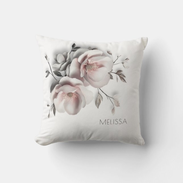 White Blush 3 D Flower Cushion (Front)