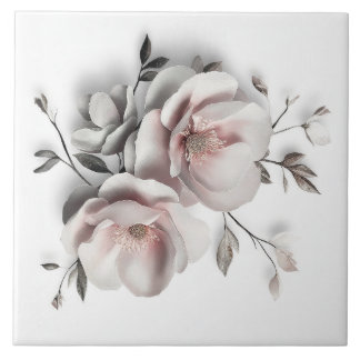 White Blush 3 D Flower Tile