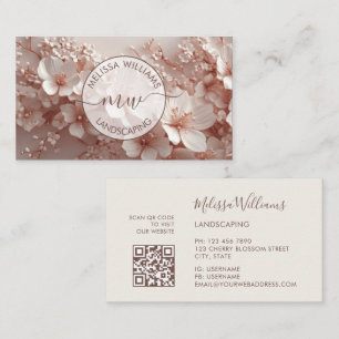White Blush 3D Flowers Logo Initials Business Card