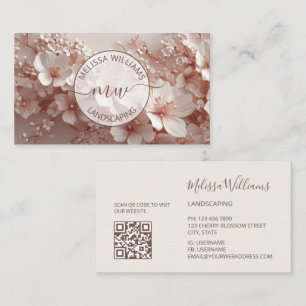 White Blush 3D Flowers Logo Initials Business Card