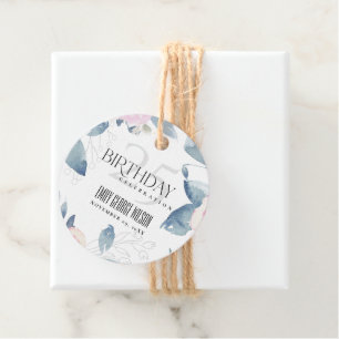 WHITE BLUSH BLUE FLORAL 25TH ANY AGE BIRTHDAY FAVOUR TAGS