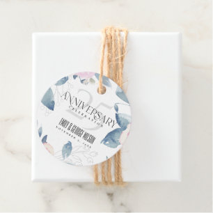 WHITE BLUSH BLUE FLORAL 25TH ANY YEAR ANNIVERSARY FAVOUR TAGS