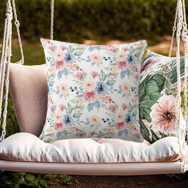 White Blush Blue Roses Elegant Cushion (Creator Uploaded)