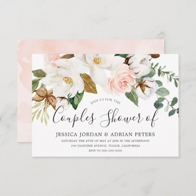 White & Blush Floral All Seasons Couples Shower Invitation (Front/Back)