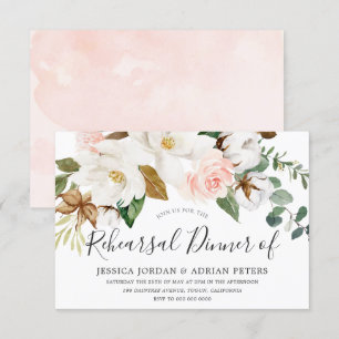 White & Blush Floral All Seasons Rehearsal Dinner Invitation