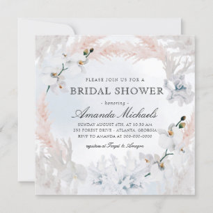 White & Blush Floral Beach Blue Bridal Shower Invitation