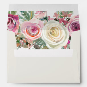 White Blush Floral Rose Birthday Bridal Envelope