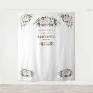 White Blush Floral Rose Gold Bridal Shower Prop Tapestry