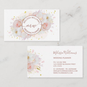 White Blush Flowers Logo Initials Business Card